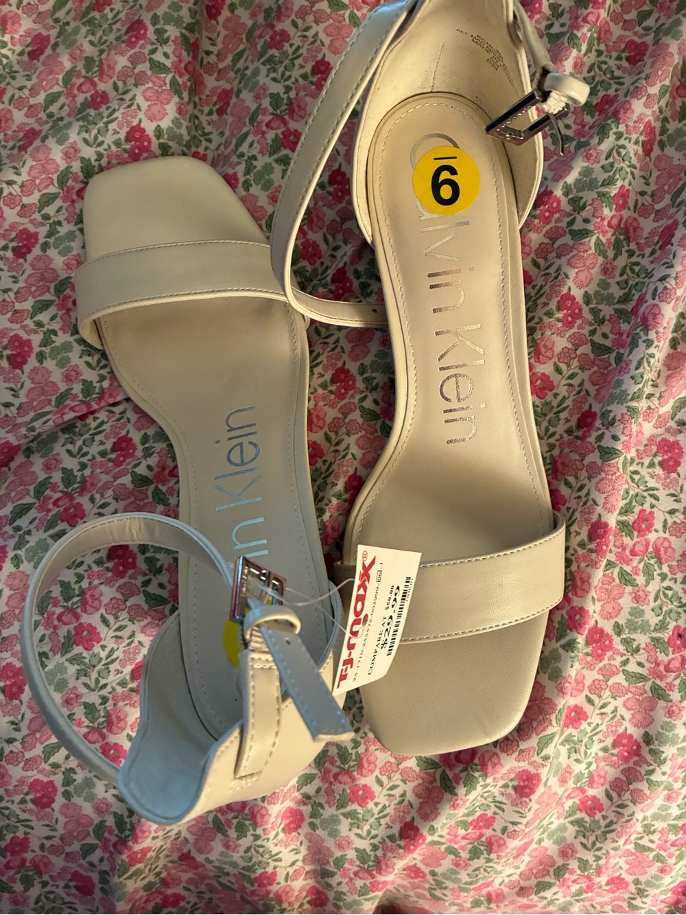 Calvin Klein women's ivory ankle-strap block heel sandals